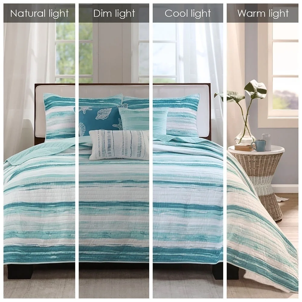 Madison Park Coastal Anchorage 6 Piece Printed Quilt Set with Throw Pillows